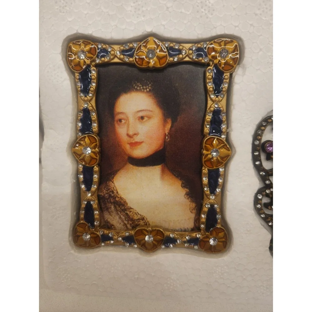 3 Hollywood Regency Mini Frames Ornate Bling Rhinestone Enameled Picture Photo